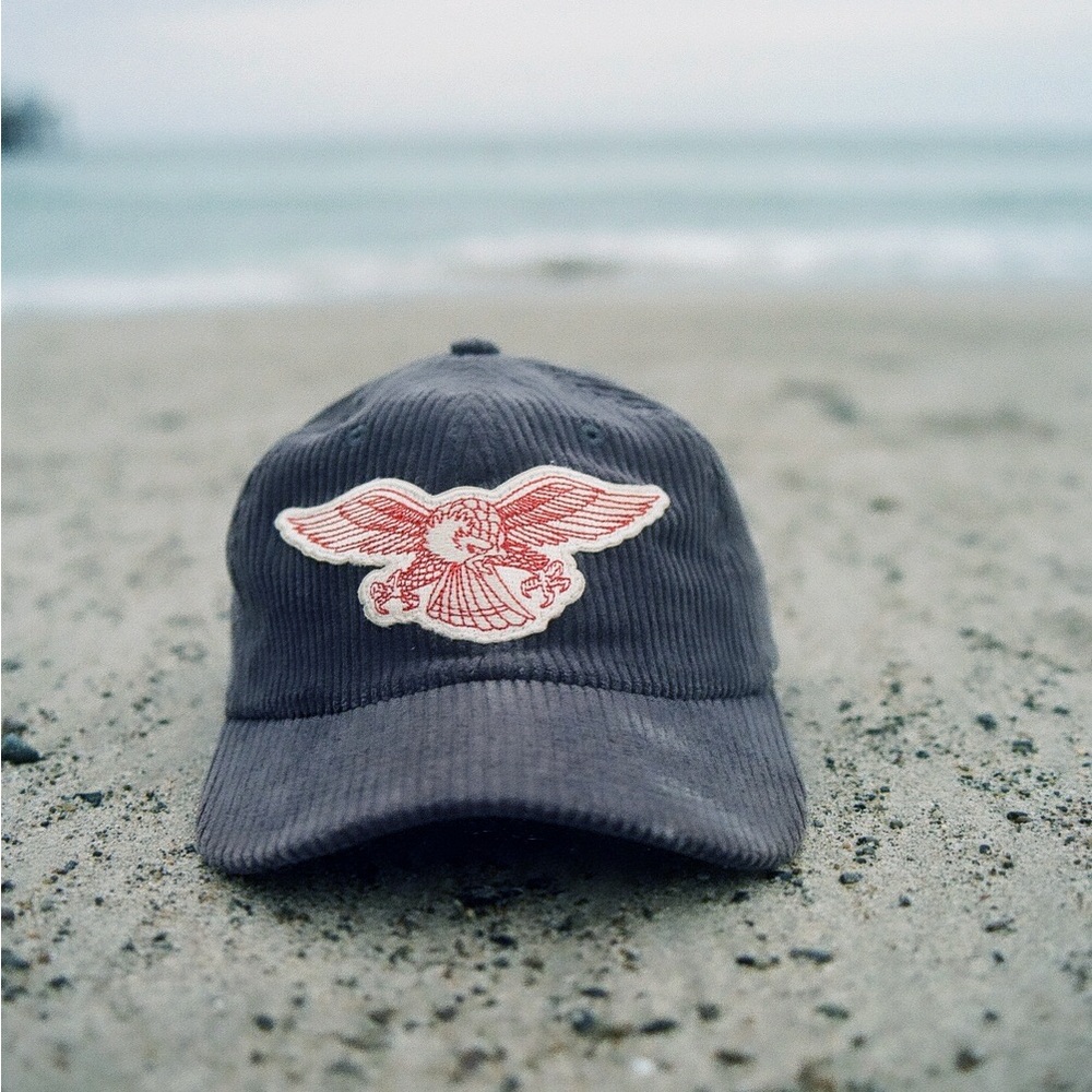 Corduroy Baseball Cap with Red Eagle Patch - Men'… - image 1